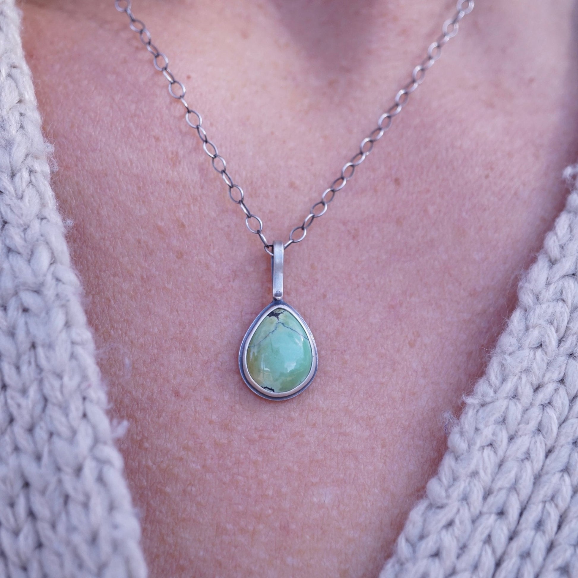 everyday turquoise necklace - green chinese teardrop - Lumenrose