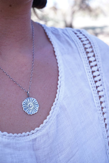 full bloom flower necklace - all silver - Lumenrose