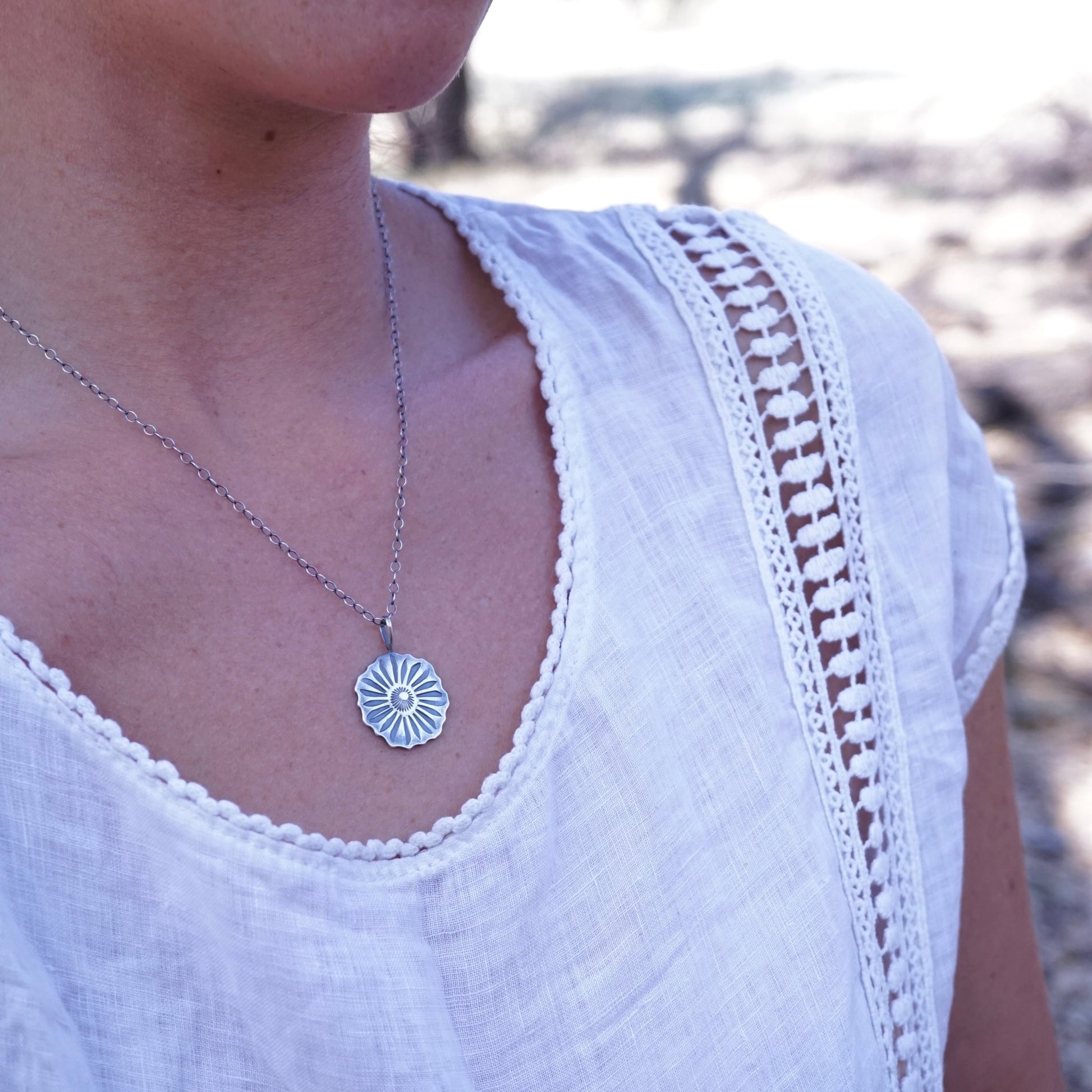 full bloom flower necklace - all silver - Lumenrose