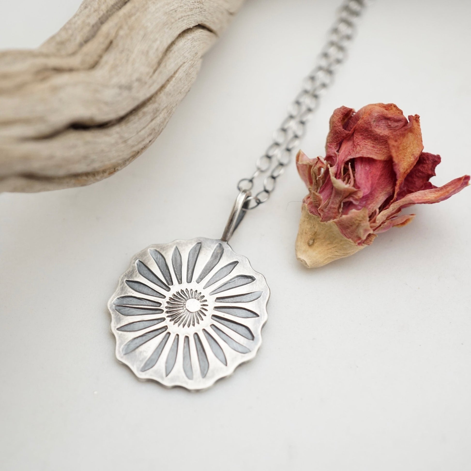 full bloom flower necklace - all silver - Lumenrose