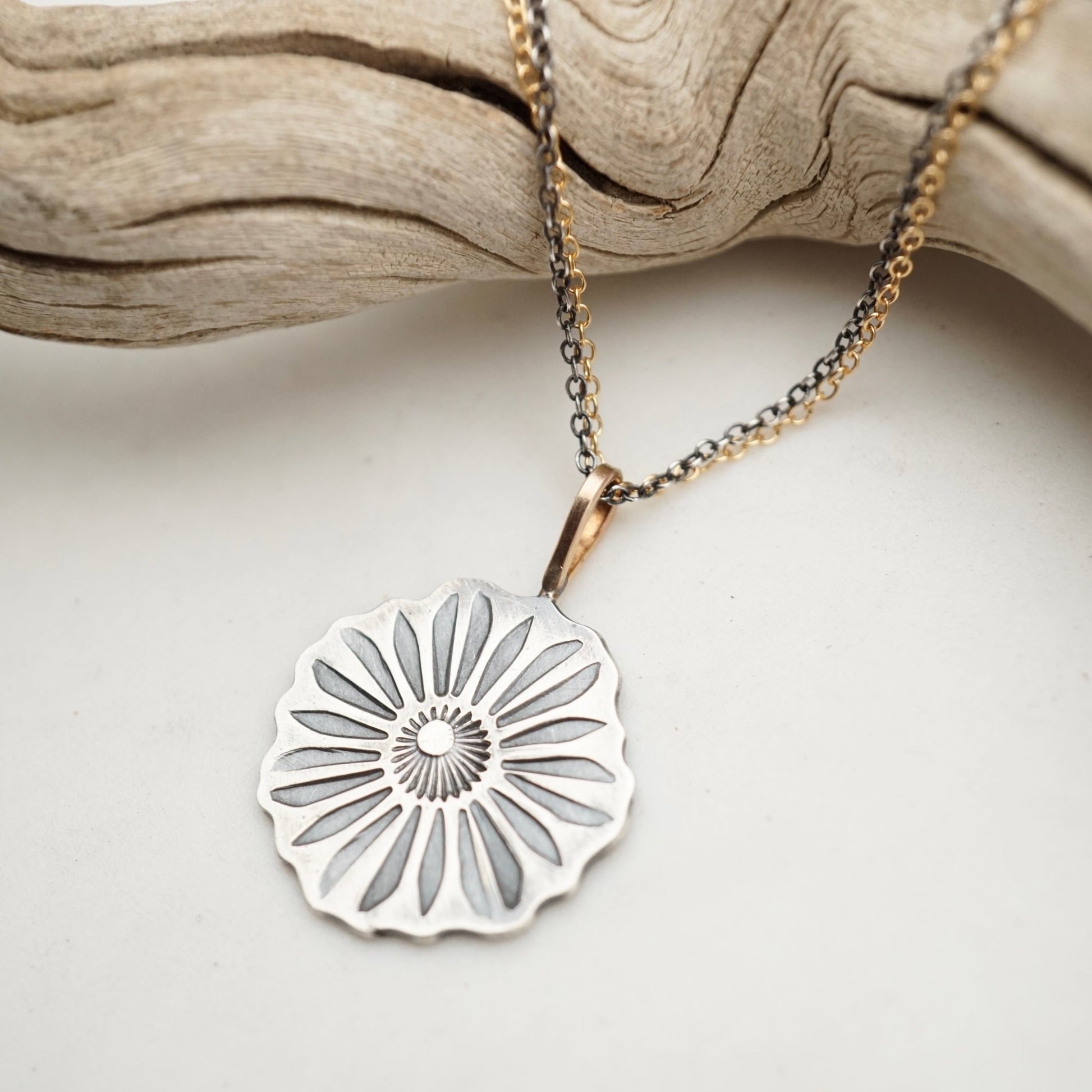 full bloom flower necklace - mixed metal - Lumenrose