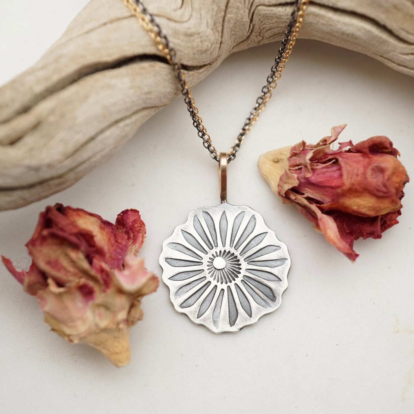 full bloom flower necklace - mixed metal - Lumenrose