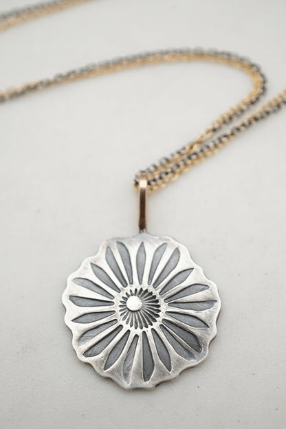 full bloom flower necklace - mixed metal - Lumenrose