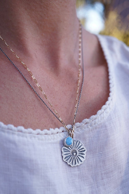 full bloom necklace with lavender charm + silver and goldfill chain - Lumenrose