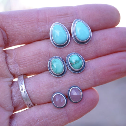 green sonoran turquoise studs with stamped border - Lumenrose