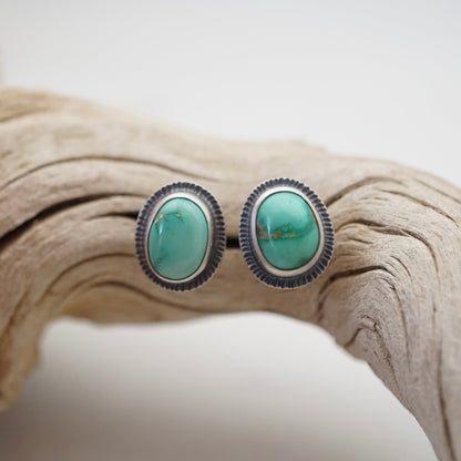 green sonoran turquoise studs with stamped border - Lumenrose