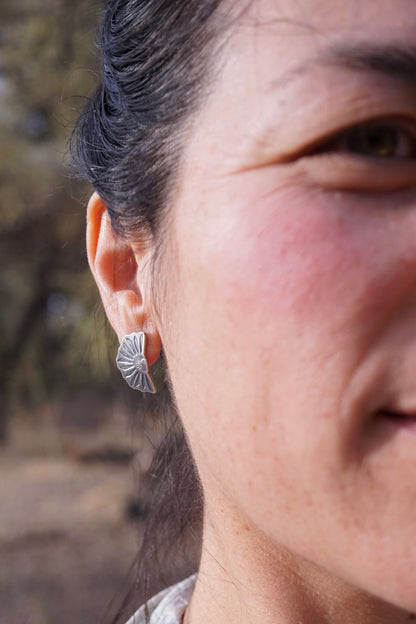 half bloom silver flower studs - Lumenrose
