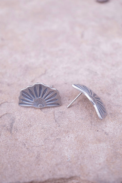 half bloom silver flower studs - Lumenrose