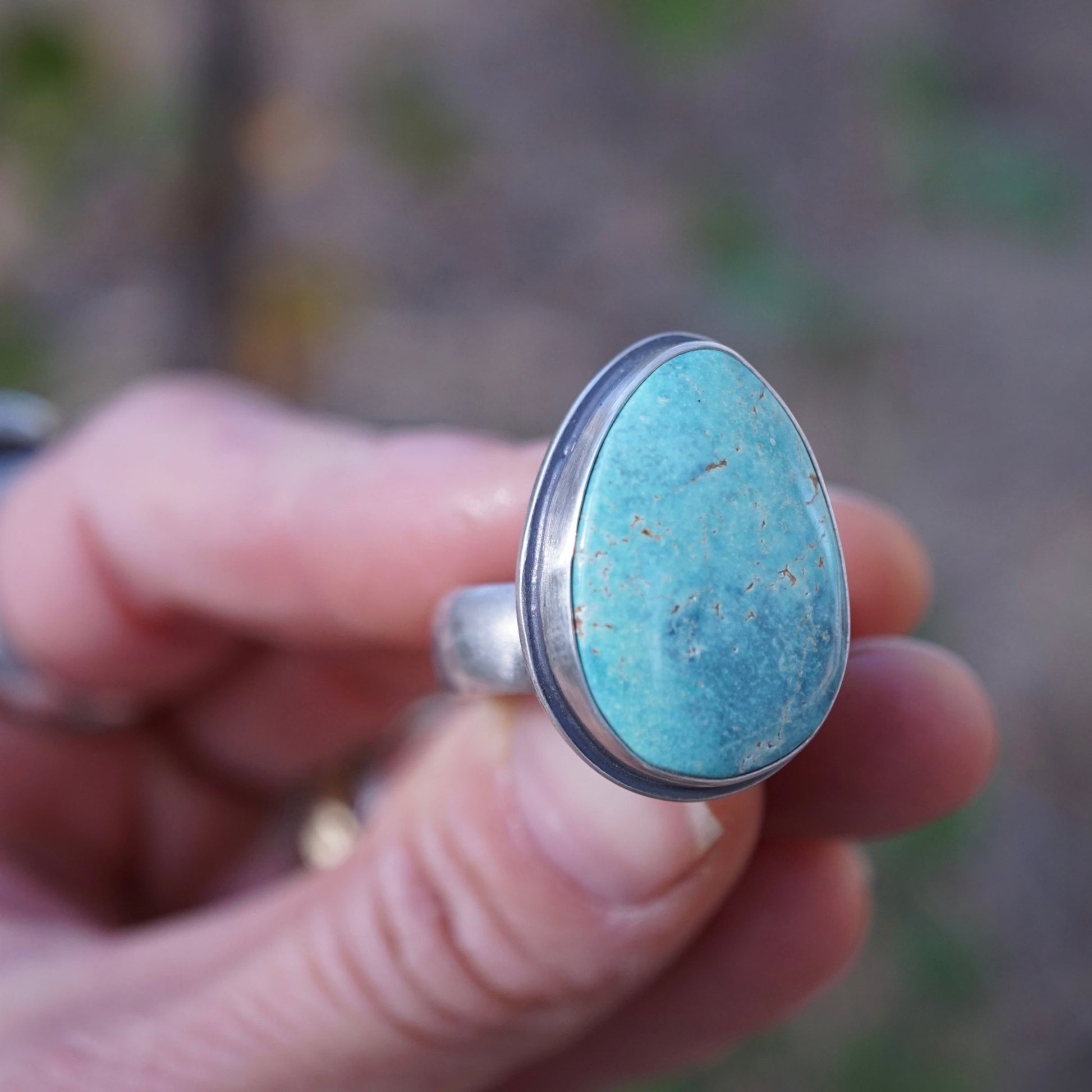 new mexico turquoise teardrop ring - size 8.5 - Lumenrose