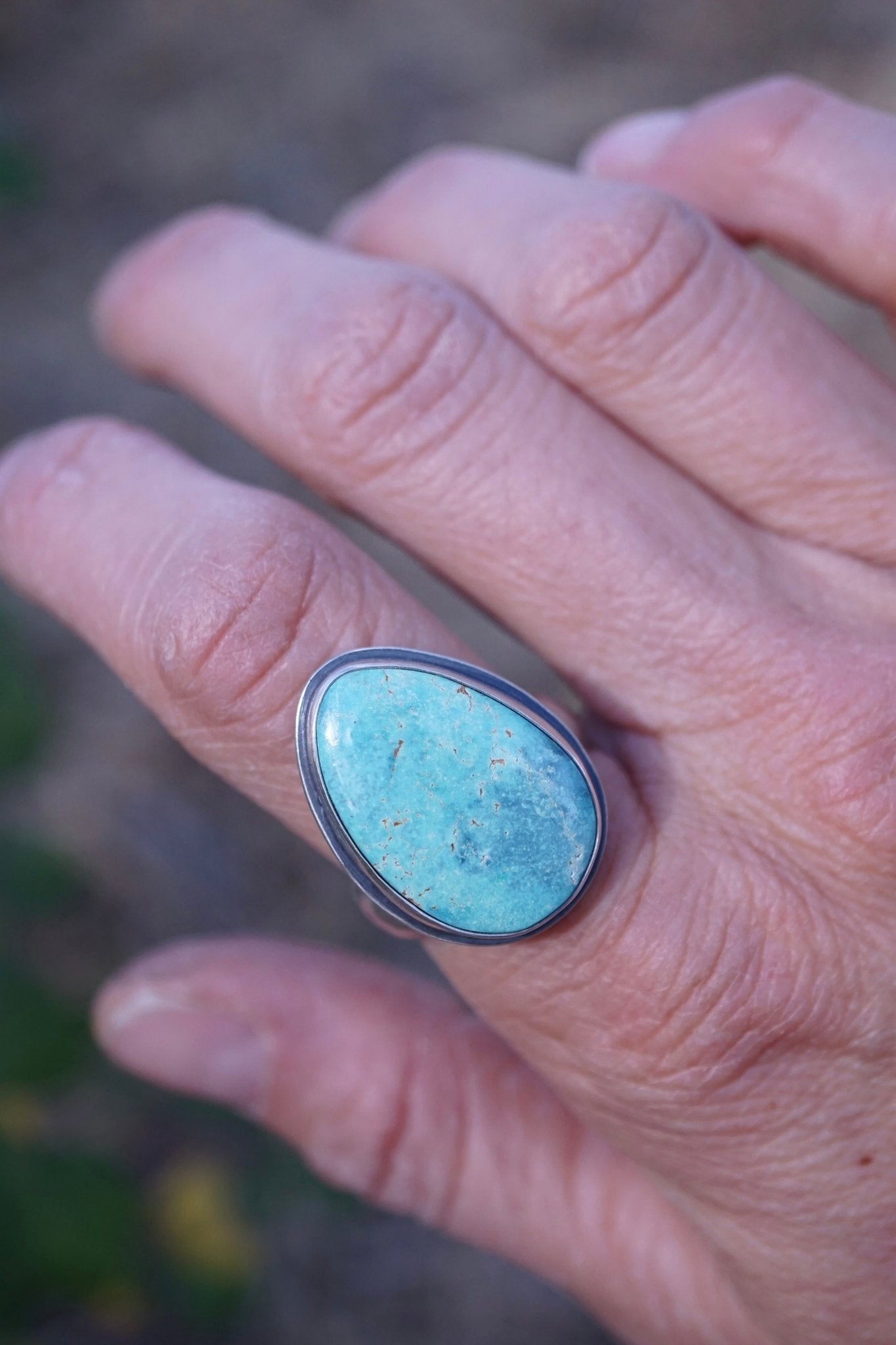 new mexico turquoise teardrop ring - size 8.5 - Lumenrose