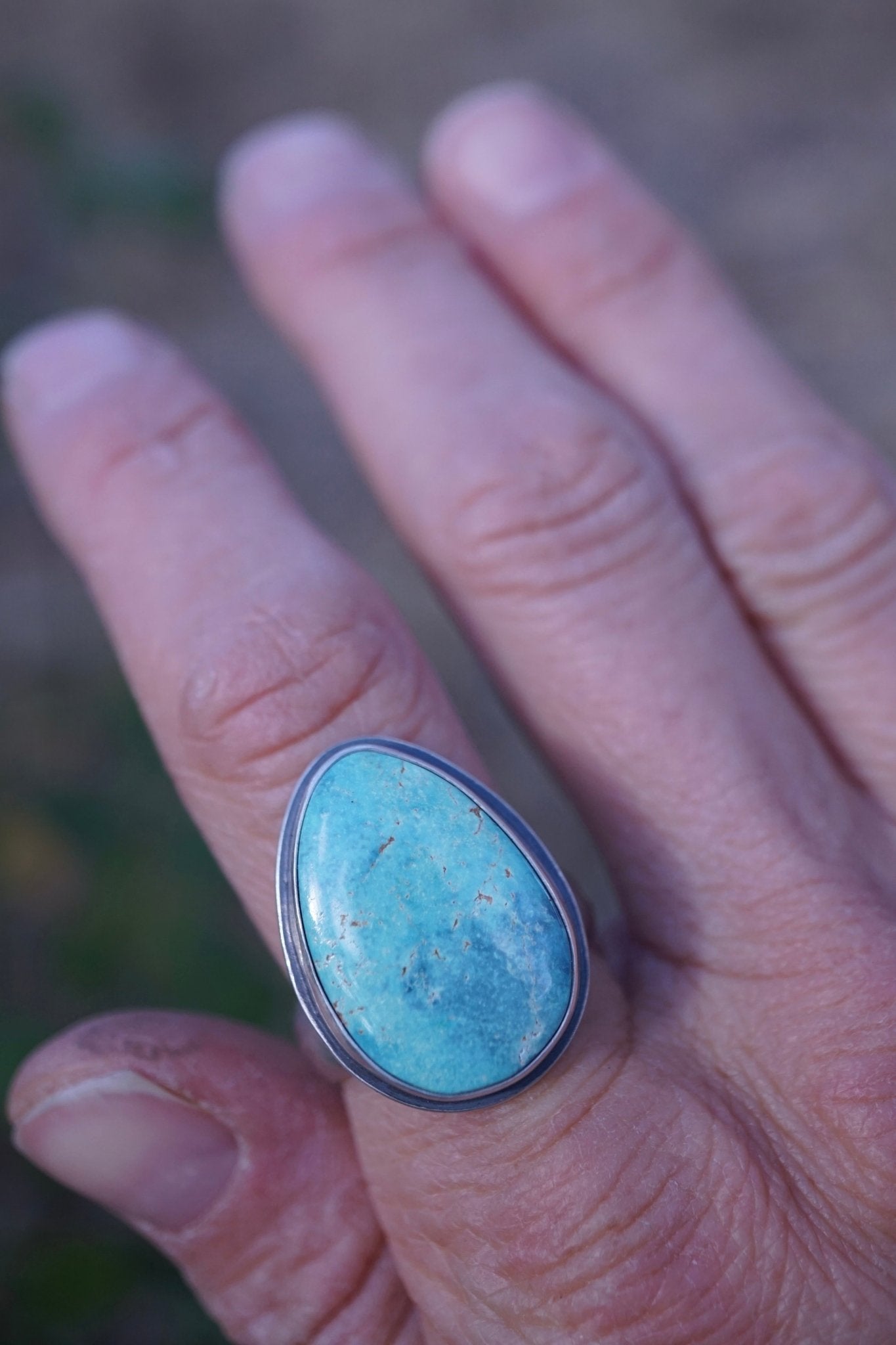 new mexico turquoise teardrop ring - size 8.5 - Lumenrose