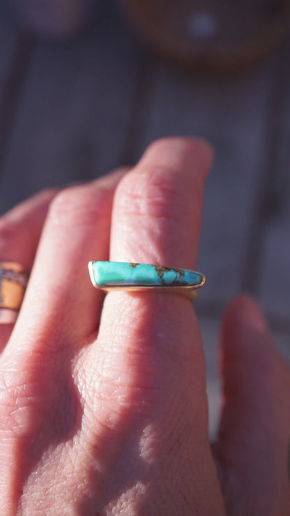 solid 18k gold + high grade royston turquoise one-of-a-kind statement ring size 6 - deeply discounted for repaired flaw