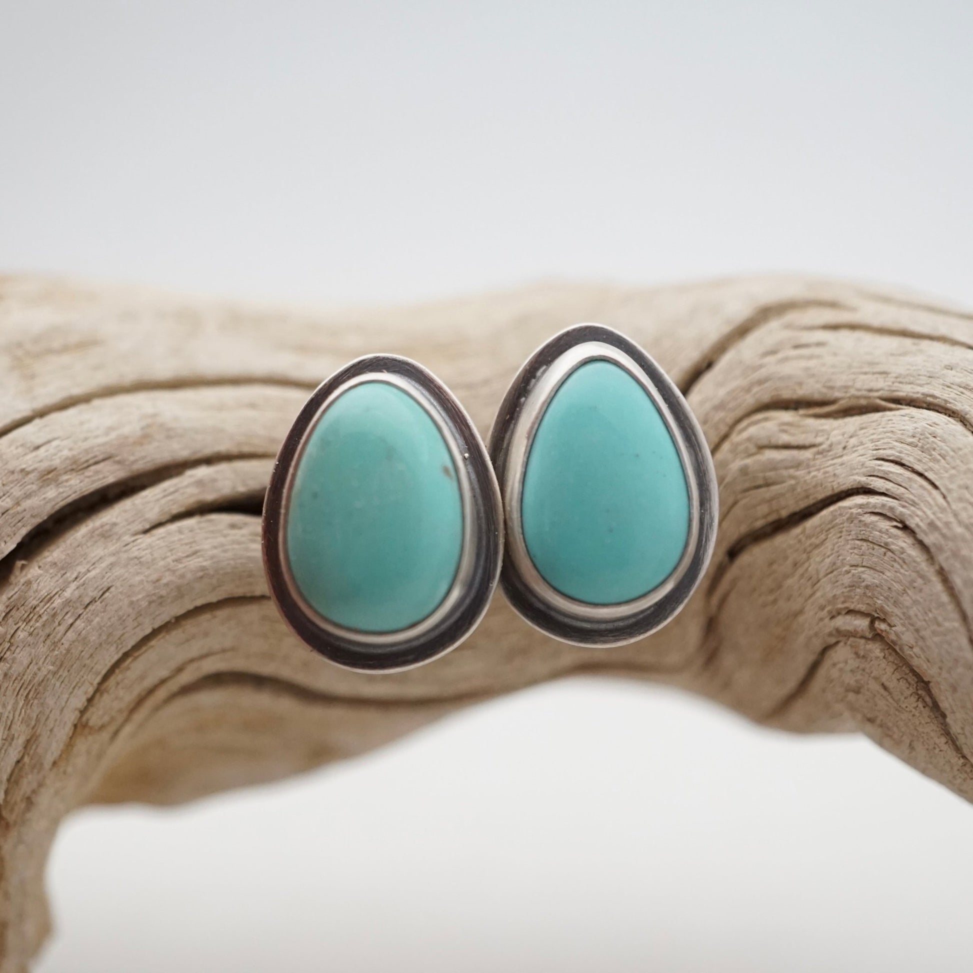 red mountain turquoise teardrop studs in sky blue - Lumenrose