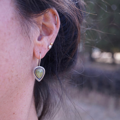 shorty dangles with olive turquoise teardrops and 14k goldfill - Lumenrose