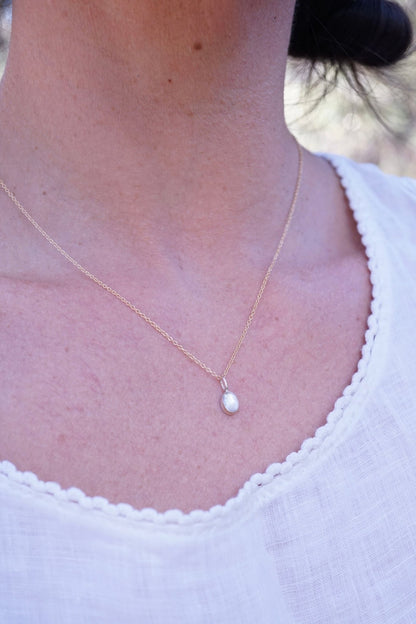 teeny tiny 14k GOLD and rainbow moonstone necklace - Lumenrose