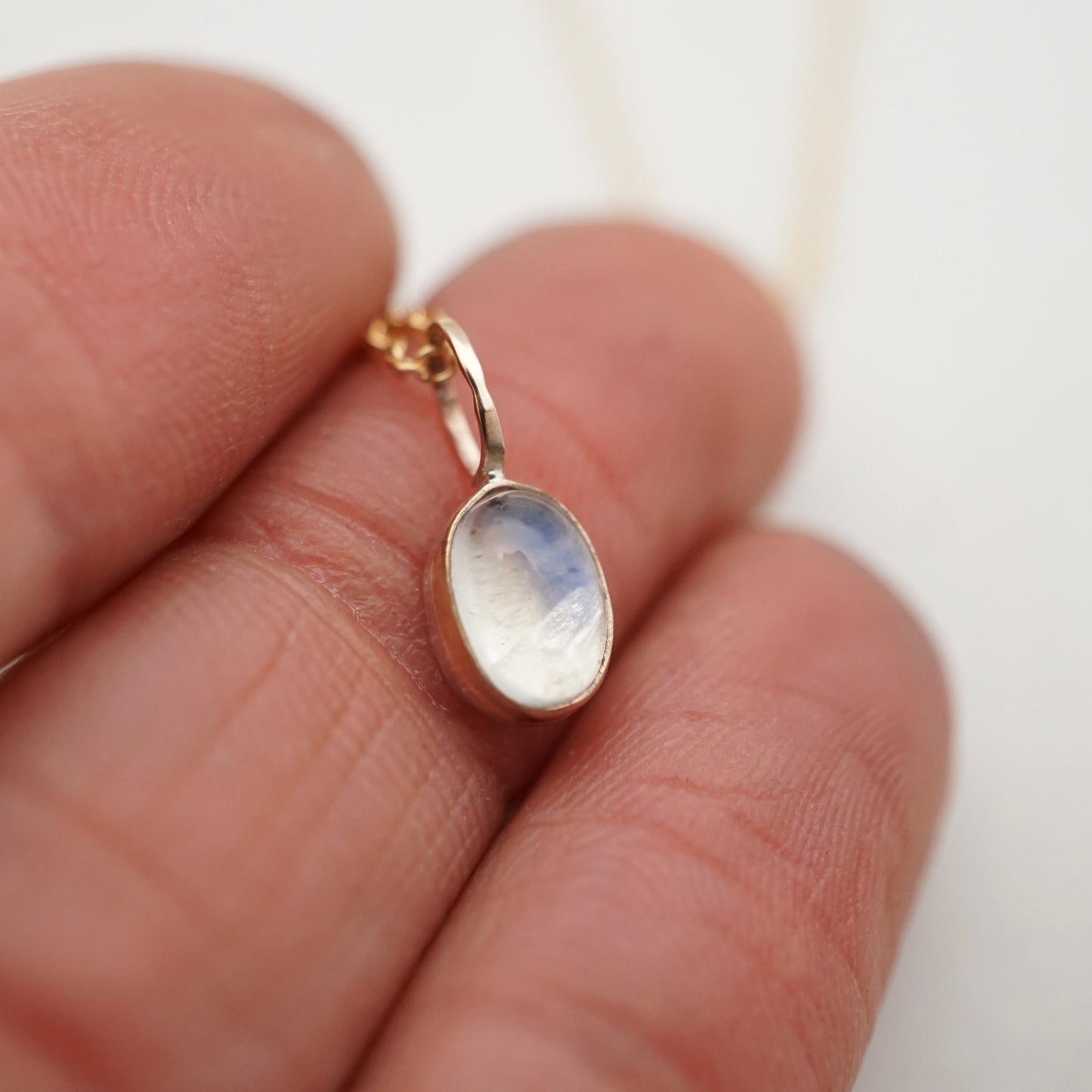 teeny tiny 14k GOLD and rainbow moonstone necklace - Lumenrose