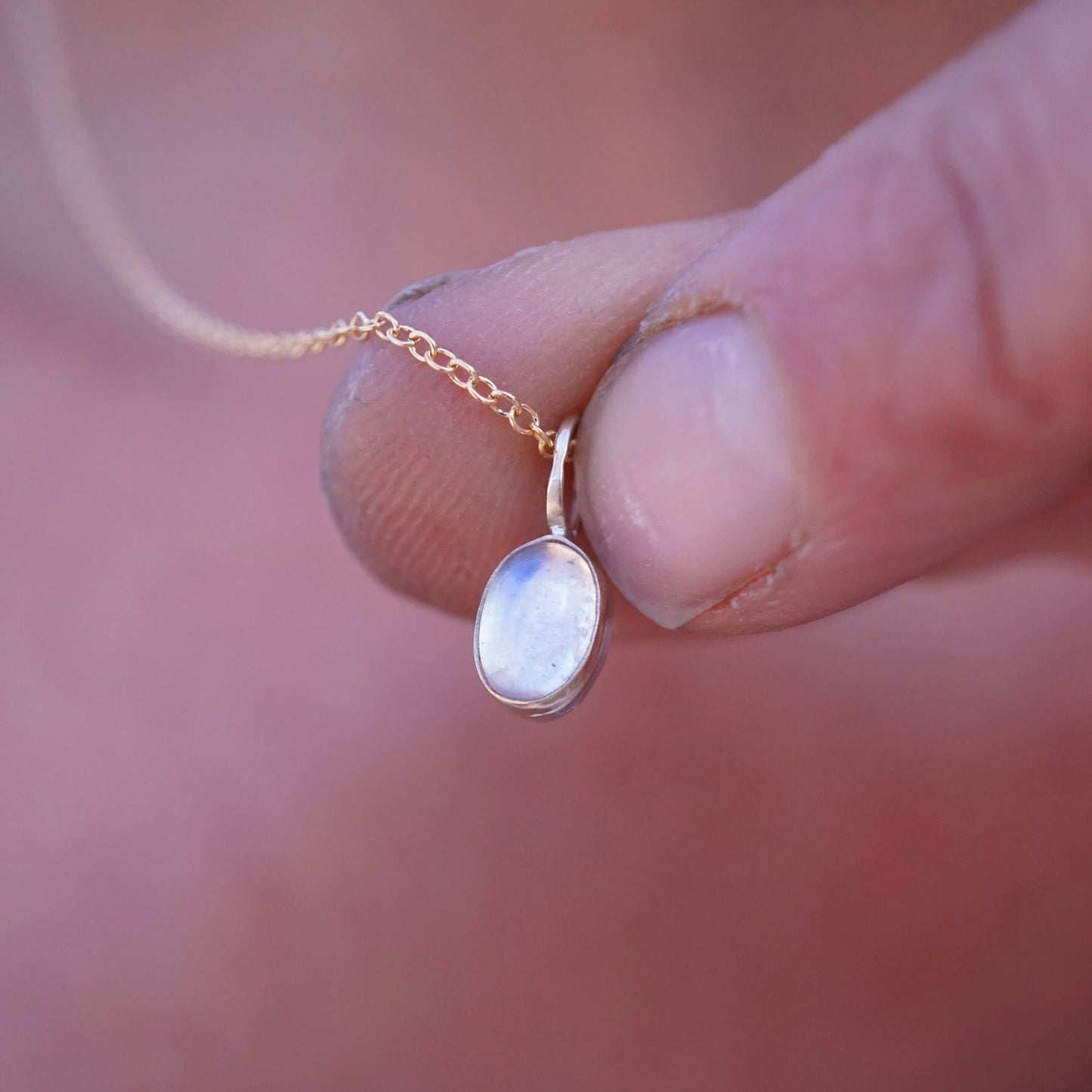 teeny tiny 14k GOLD and rainbow moonstone necklace - Lumenrose