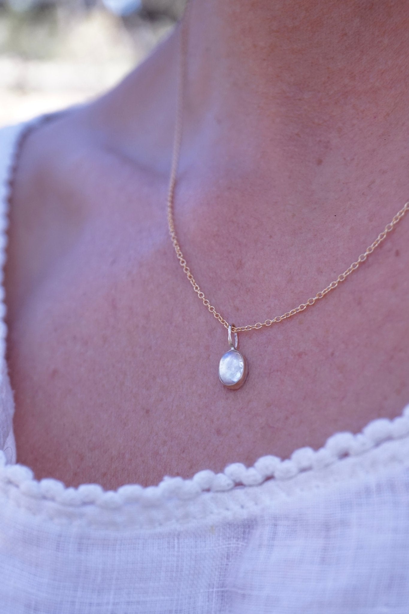 teeny tiny 14k GOLD and rainbow moonstone necklace - Lumenrose