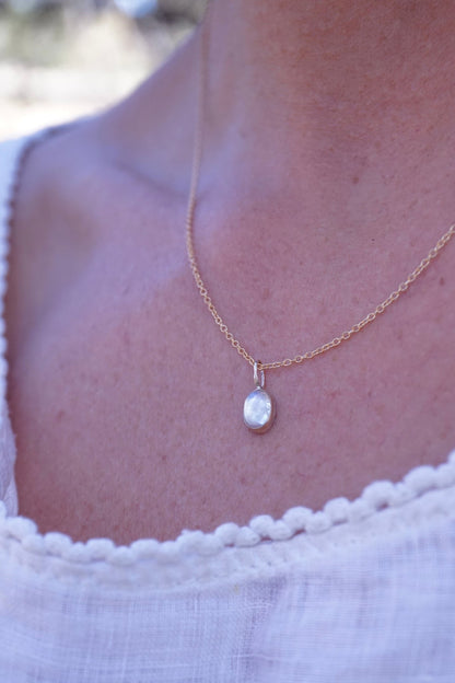 teeny tiny 14k GOLD and rainbow moonstone necklace - Lumenrose