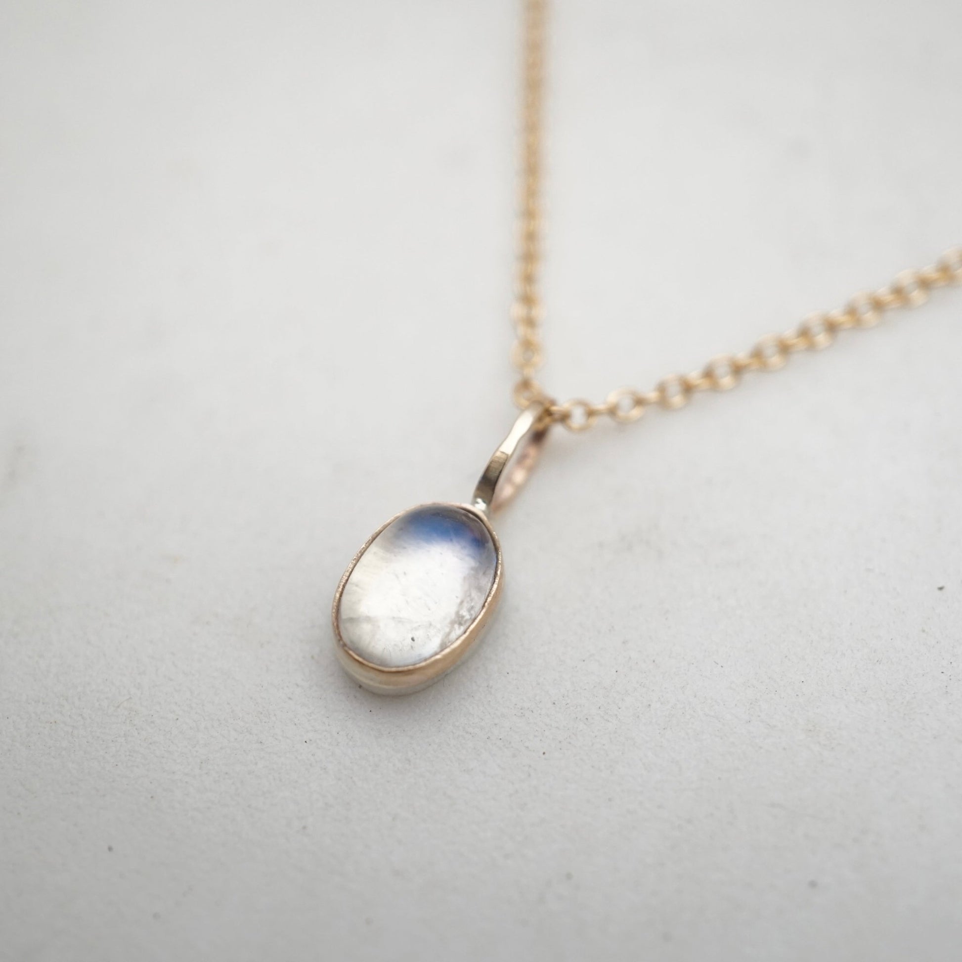 teeny tiny 14k GOLD and rainbow moonstone necklace - Lumenrose