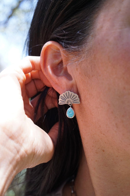 the blooming studs with kingman turquoise teardrops - Lumenrose