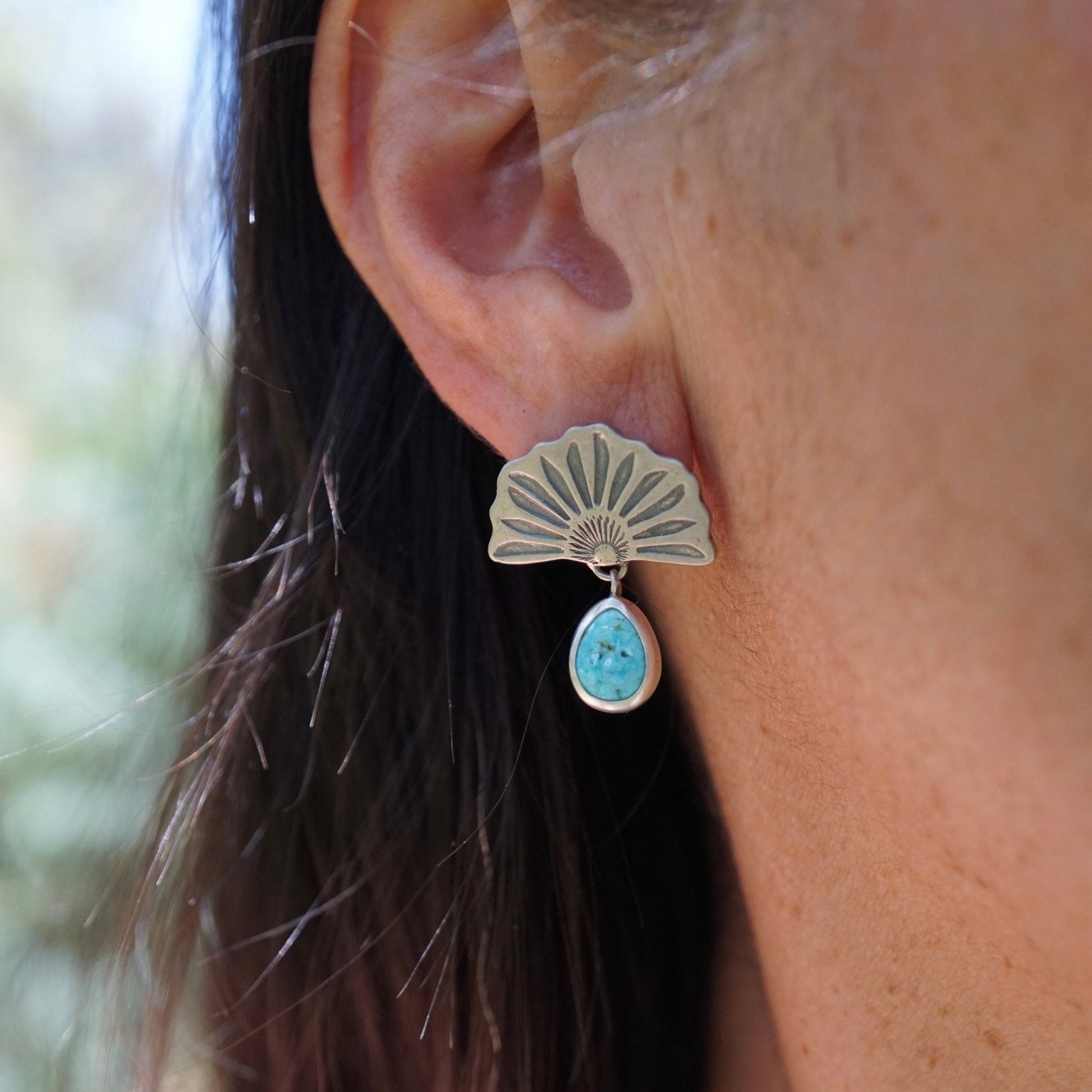 the blooming studs with kingman turquoise teardrops - Lumenrose