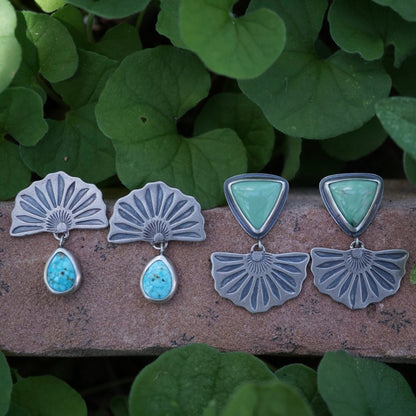 the blooming studs with kingman turquoise teardrops - Lumenrose