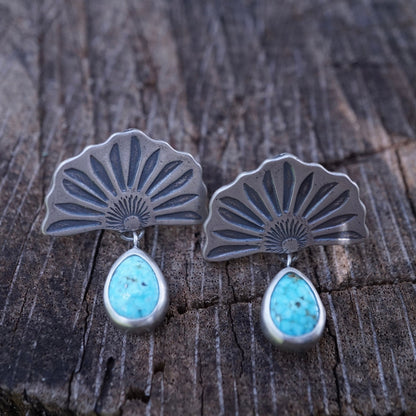 the blooming studs with kingman turquoise teardrops - Lumenrose