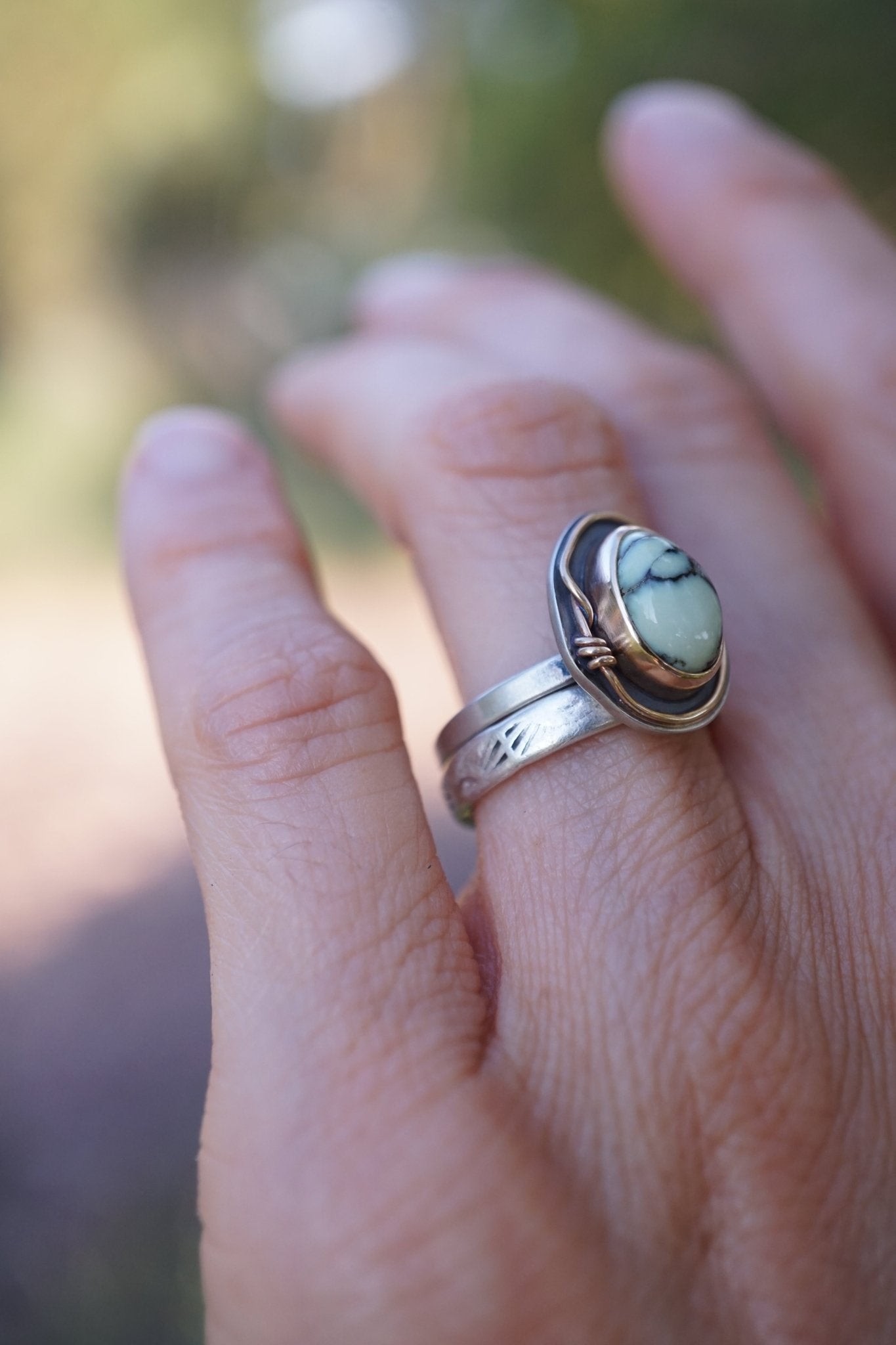 The Mini Golden Thread Ring with poseidon variscite and 14k - size 5.25 - Lumenrose