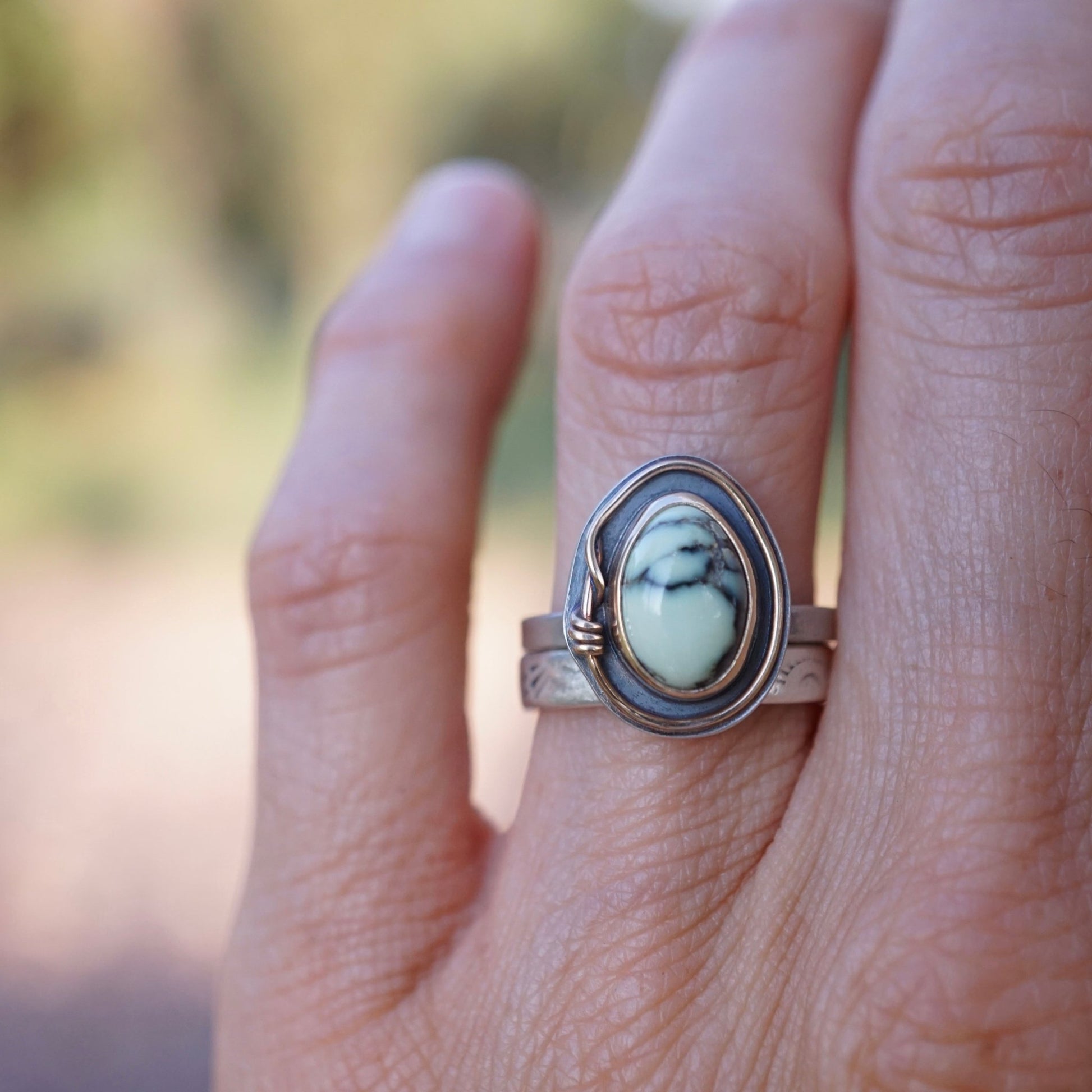 The Mini Golden Thread Ring with poseidon variscite and 14k - size 5.25 - Lumenrose