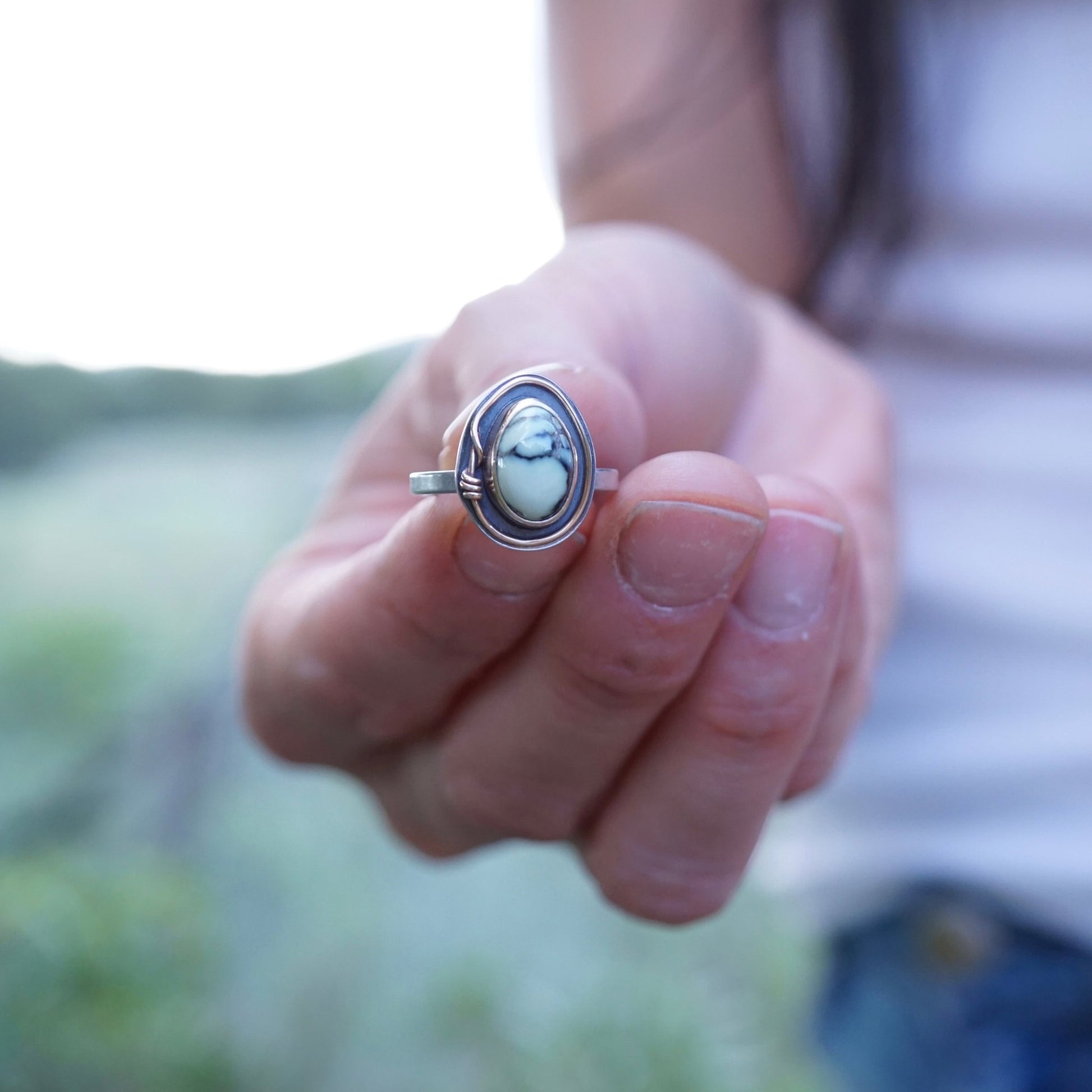 The Mini Golden Thread Ring with poseidon variscite and 14k - size 5.25 - Lumenrose