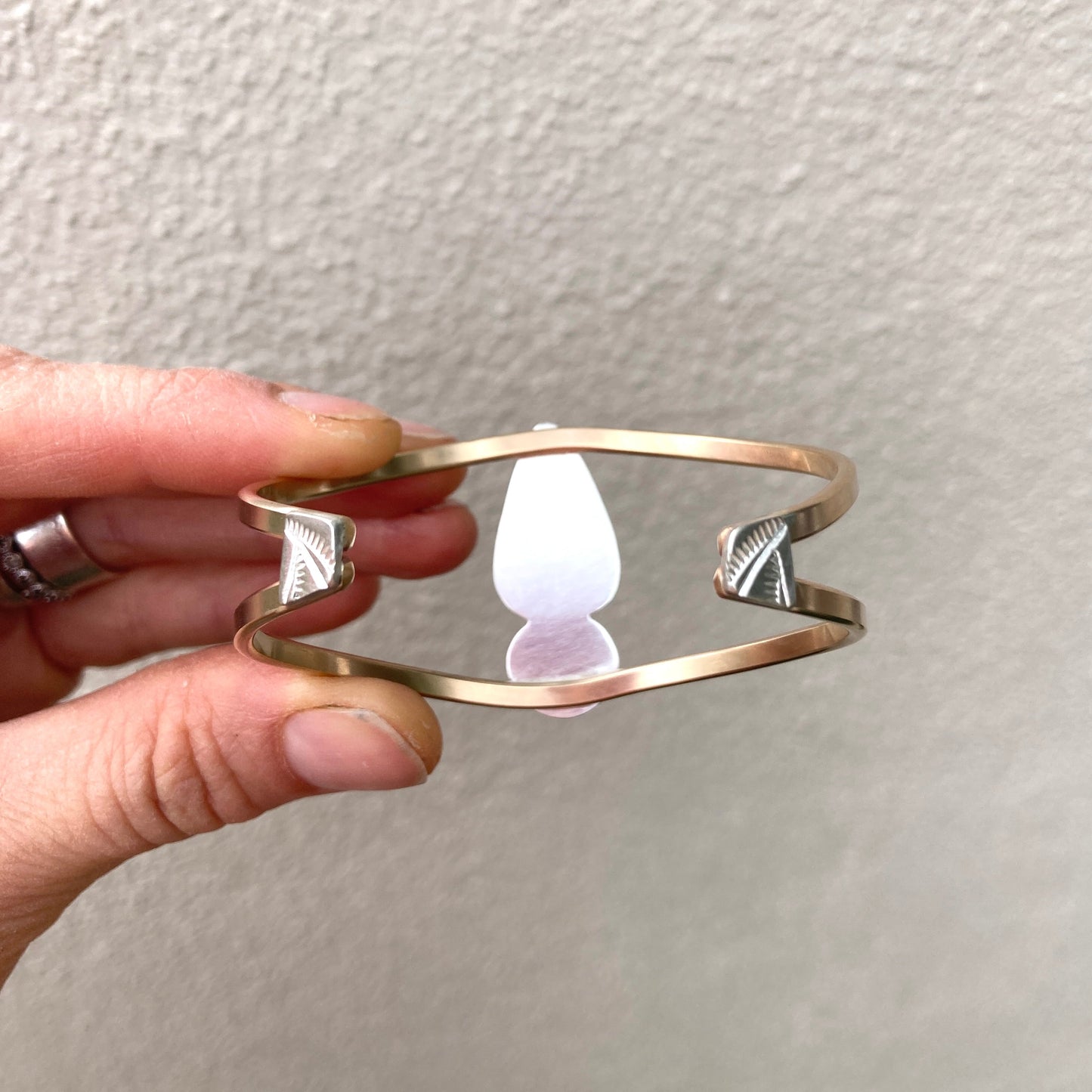 14k goldfill split band cuff with dendritic agate + grey moonstone + 14k goldfill + sterling - Lumenrose