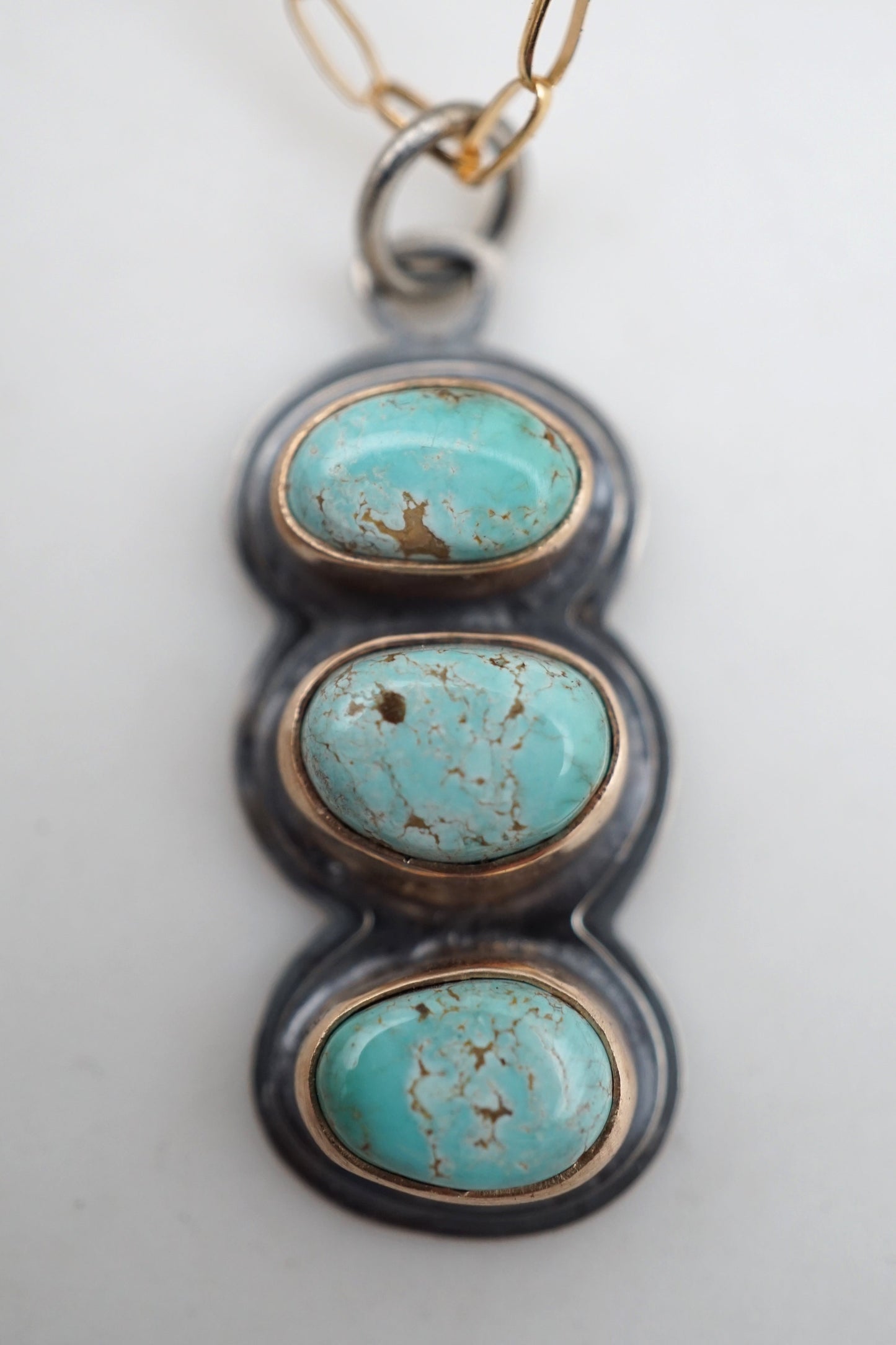 3-stone royston turquoise + 14k goldfill + silver necklace - Lumenrose