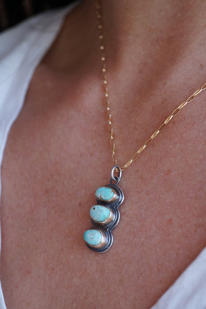 3-stone royston turquoise + 14k goldfill + silver necklace - Lumenrose