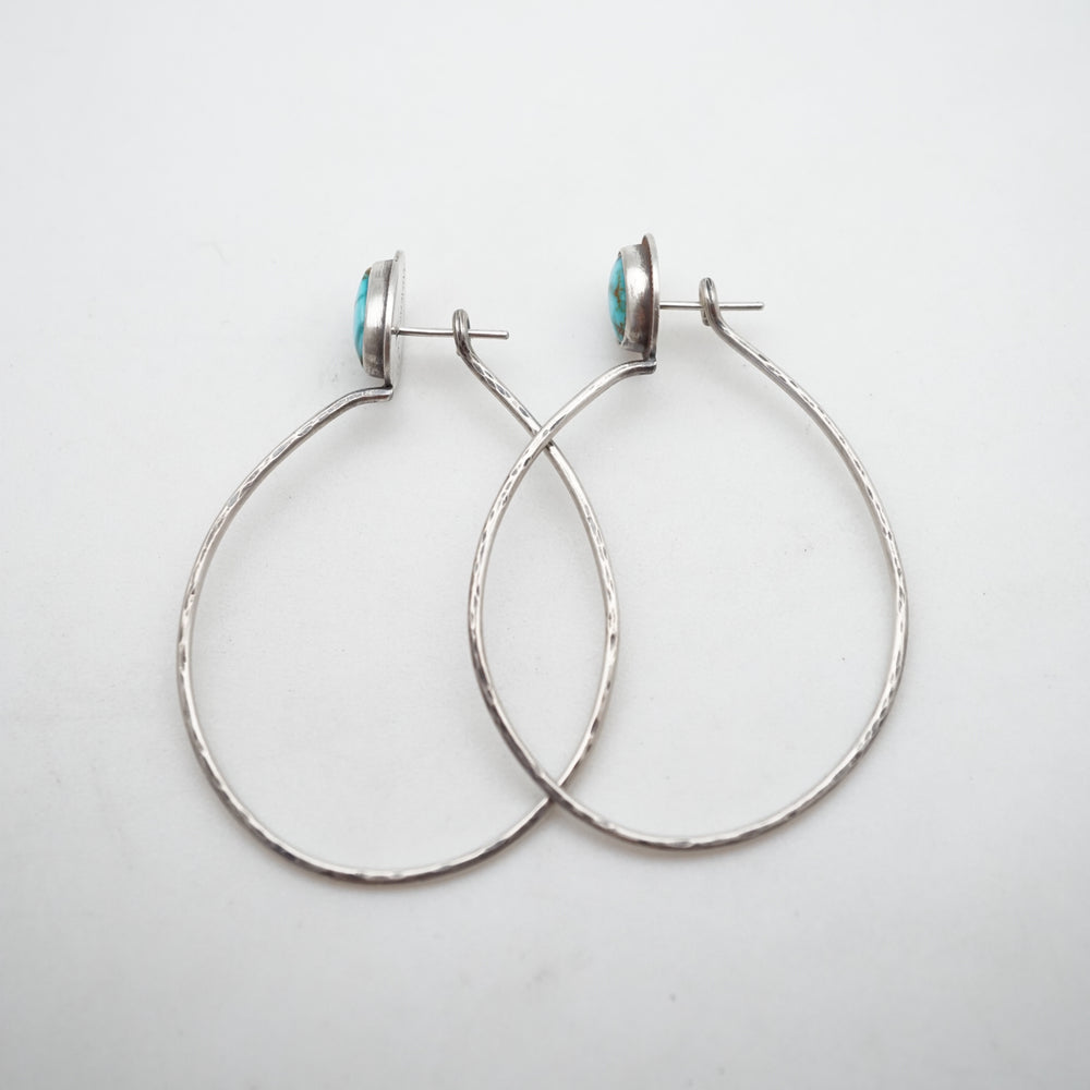 kingman turquoise + silver hoops - SMALL SIZE