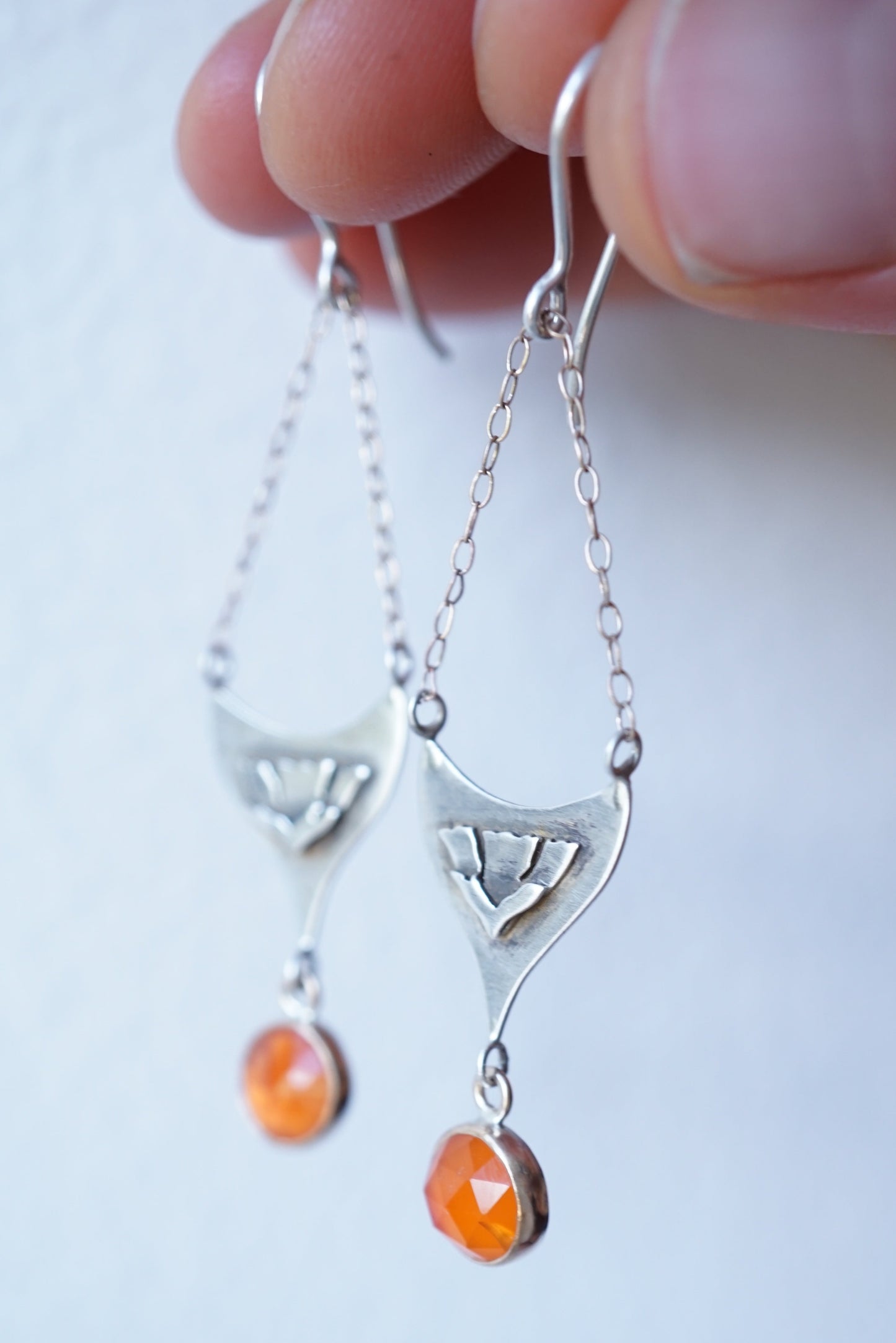 arizona poppy mixed metal chandelier earrings with carnelian - Lumenrose