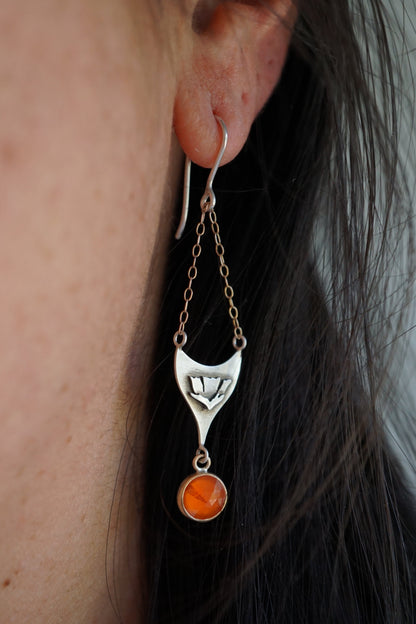 arizona poppy mixed metal chandelier earrings with carnelian - Lumenrose
