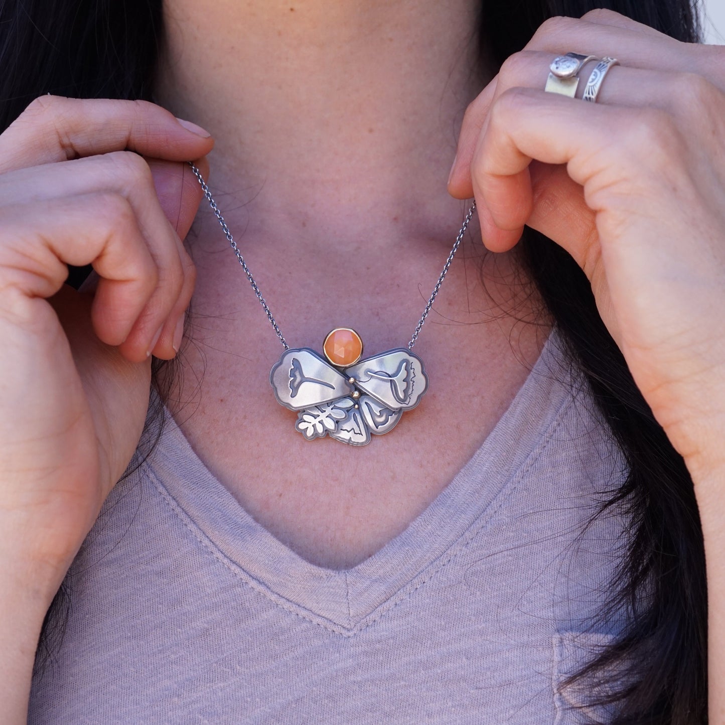 arizona poppy necklace with carnelian + 18k gold with adjustable chain - Lumenrose