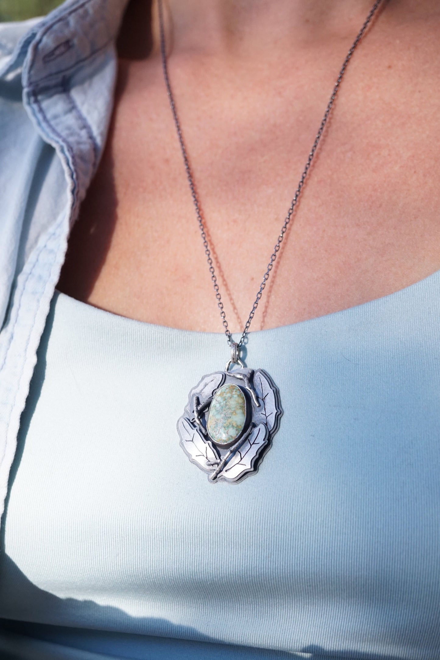 big oak leaf necklace with apache variscite - Lumenrose