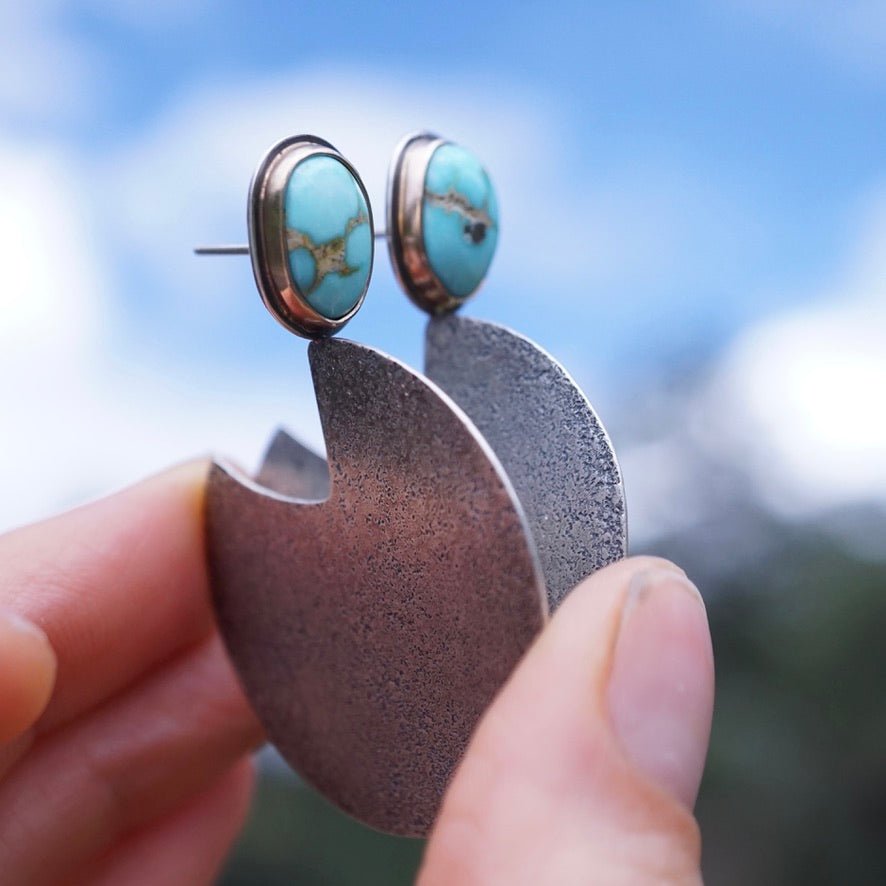 bigger silver circle earrings with sonoran mountain turquoise + 14k bezel - Lumenrose