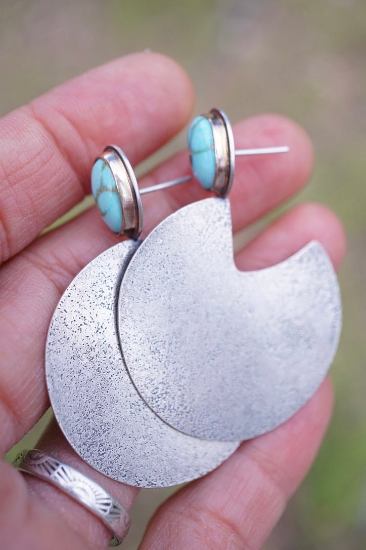 bigger silver circle earrings with sonoran mountain turquoise + 14k bezel - Lumenrose