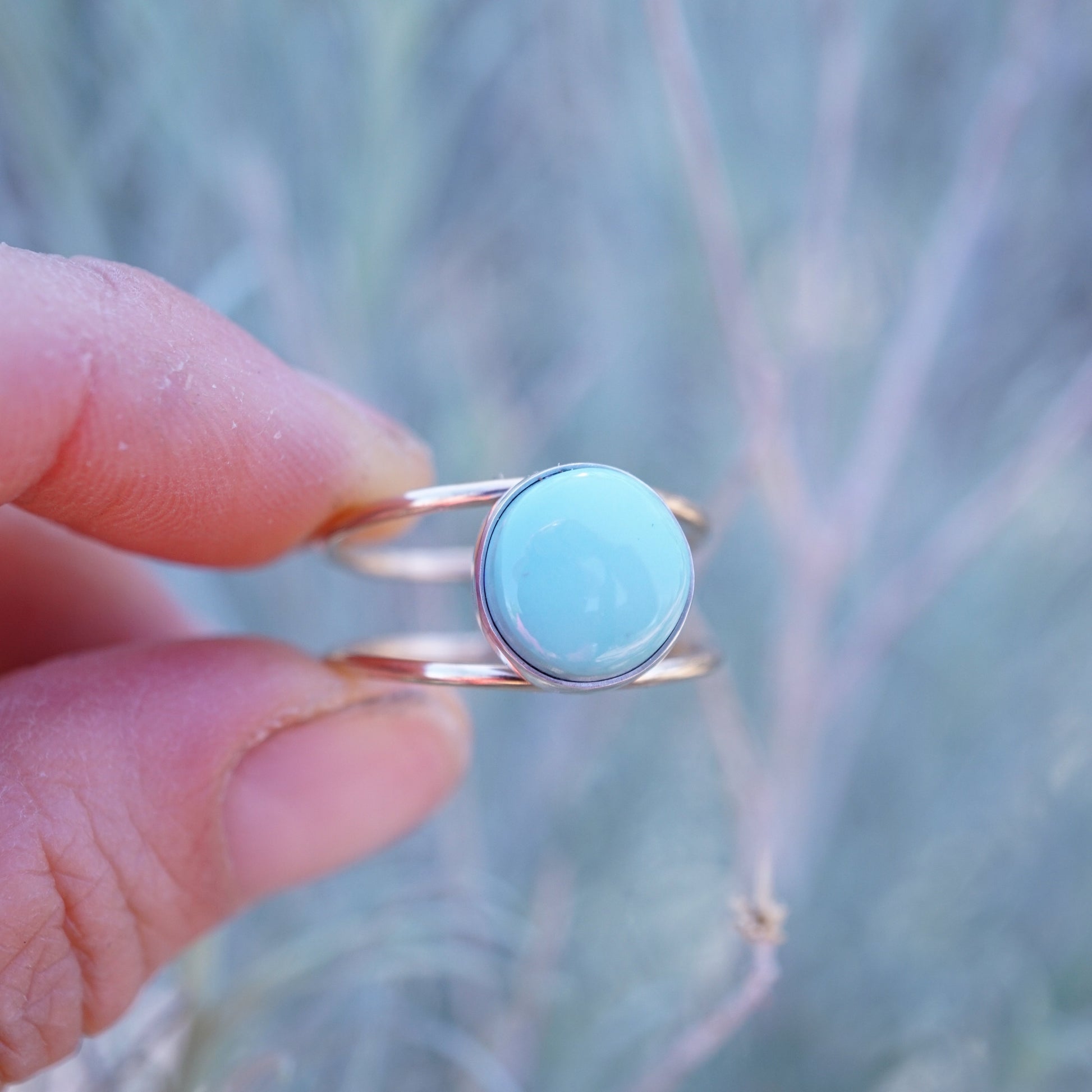 blue gem turquoise open band ring in 14k goldfill and sterling - size 9 - Lumenrose