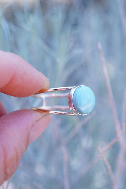 blue gem turquoise open band ring in 14k goldfill and sterling - size 9 - Lumenrose
