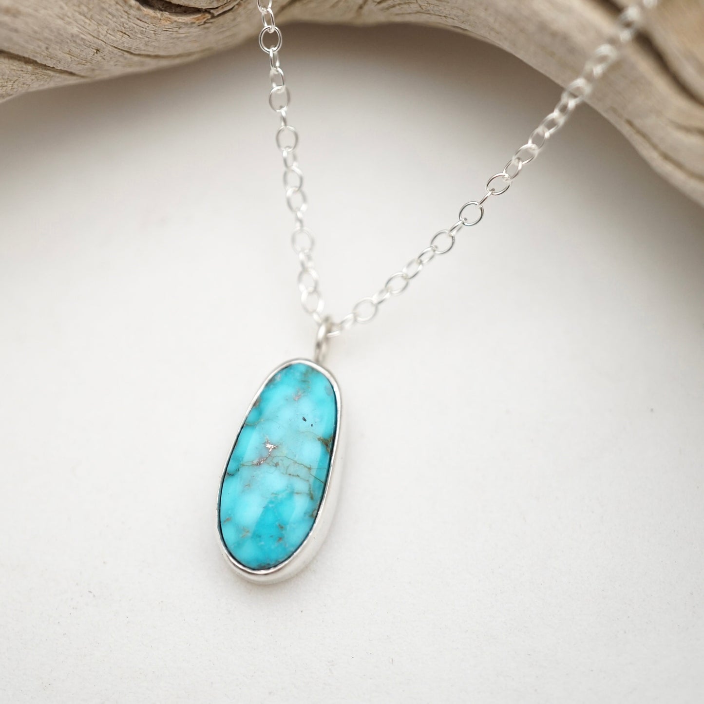 bright blue kingman turquiose necklace - long oval - Lumenrose