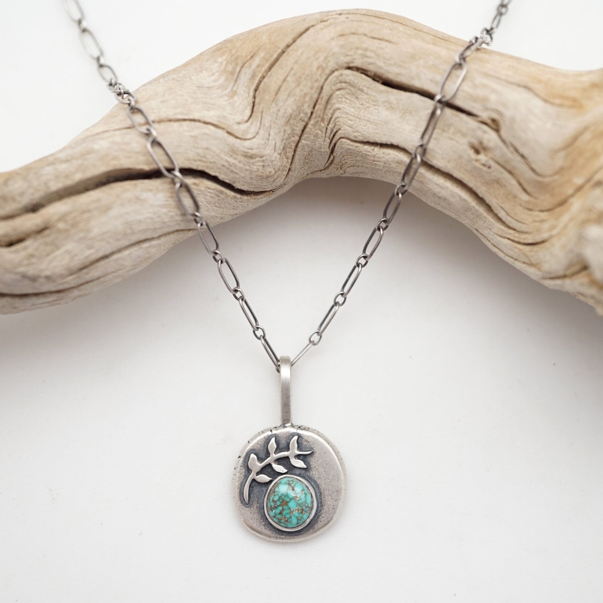 carico lake turquoise pebble necklace with silver leaves #2 - Lumenrose