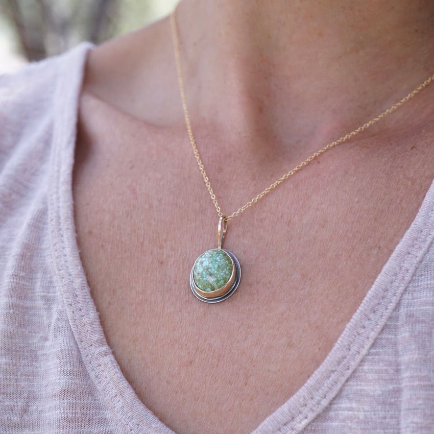 cheyenne turquoise necklace in mixed silver + goldfill - Lumenrose