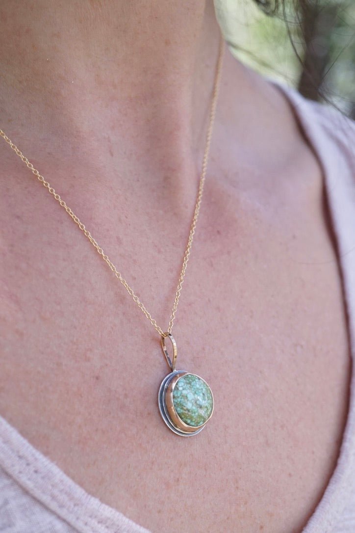 cheyenne turquoise necklace in mixed silver + goldfill - Lumenrose