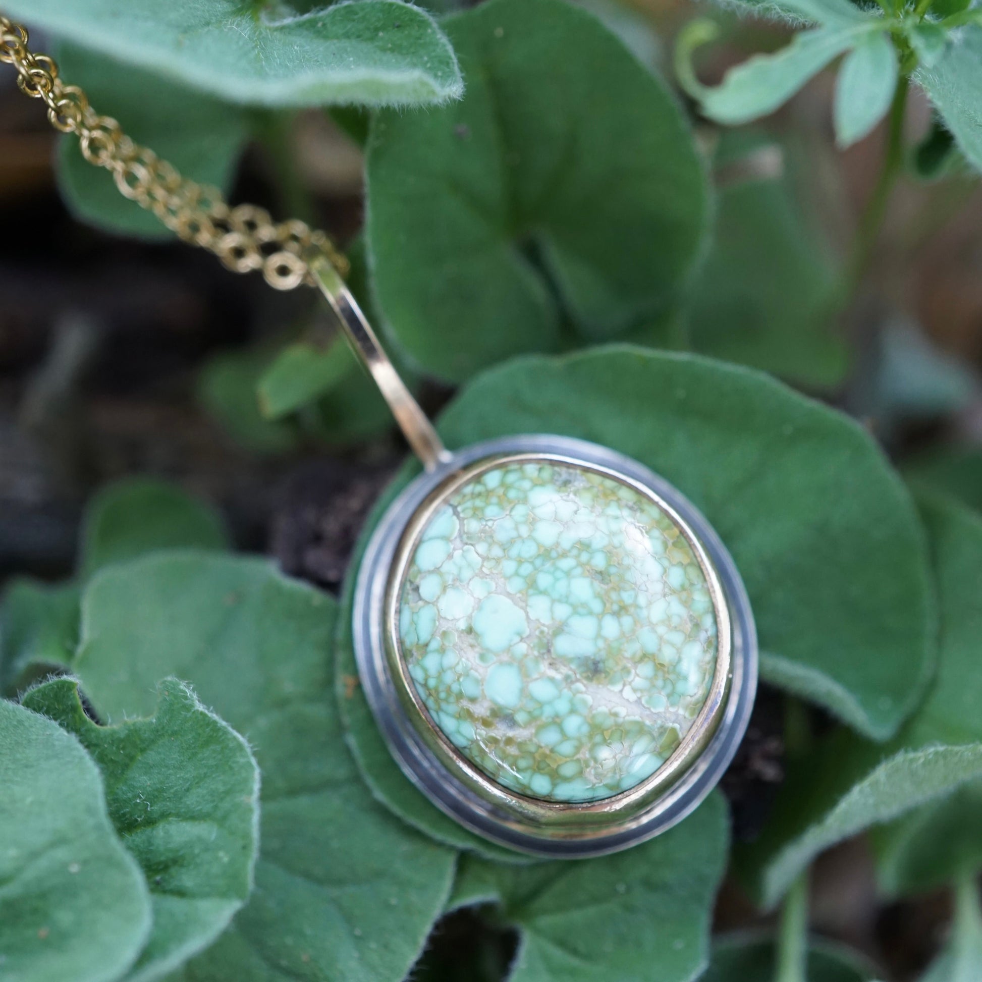 cheyenne turquoise necklace in mixed silver + goldfill - Lumenrose