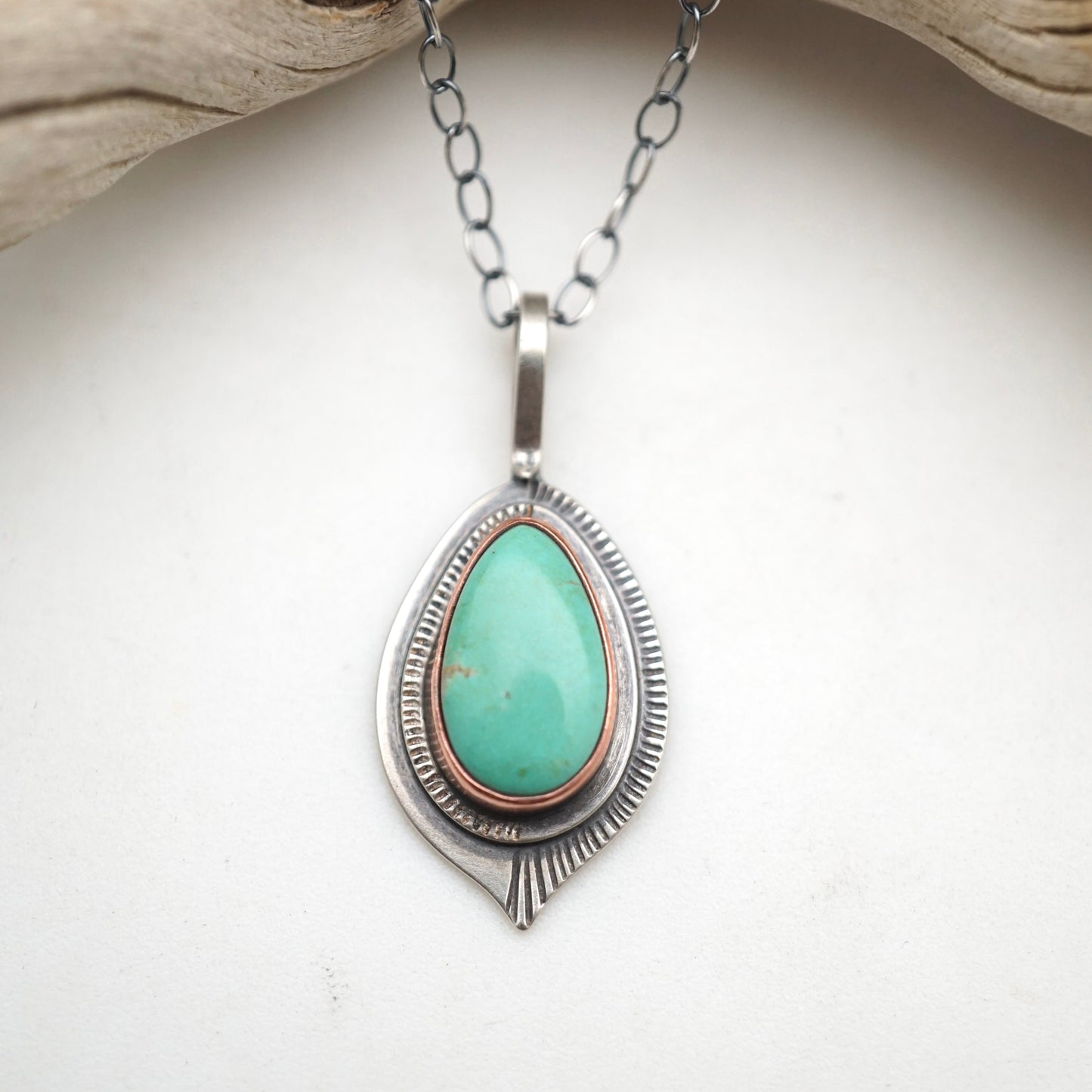 chilean turquoise necklace with copper bezel - Lumenrose