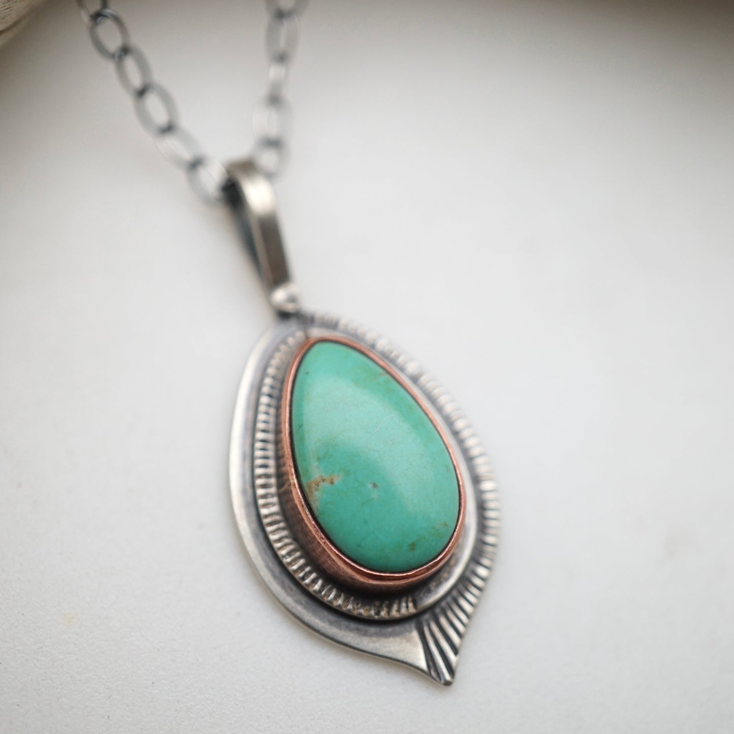 chilean turquoise necklace with copper bezel - Lumenrose